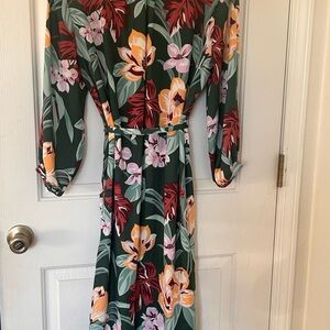 LOFT Green Floral Long Sleeve Dress